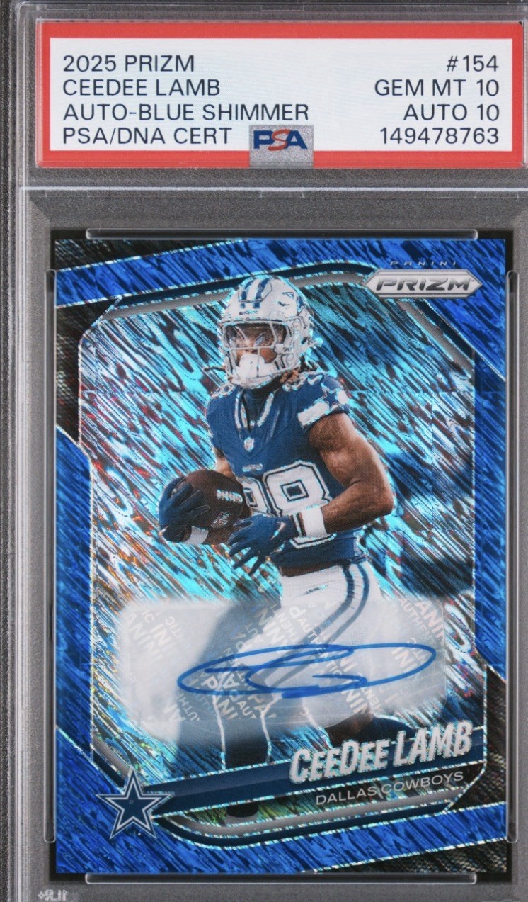 Panini Prizm 2025 CeeDee Lamb Blue Shimmer Auto 25/25 PSA 10 Auto 10 Cowboys