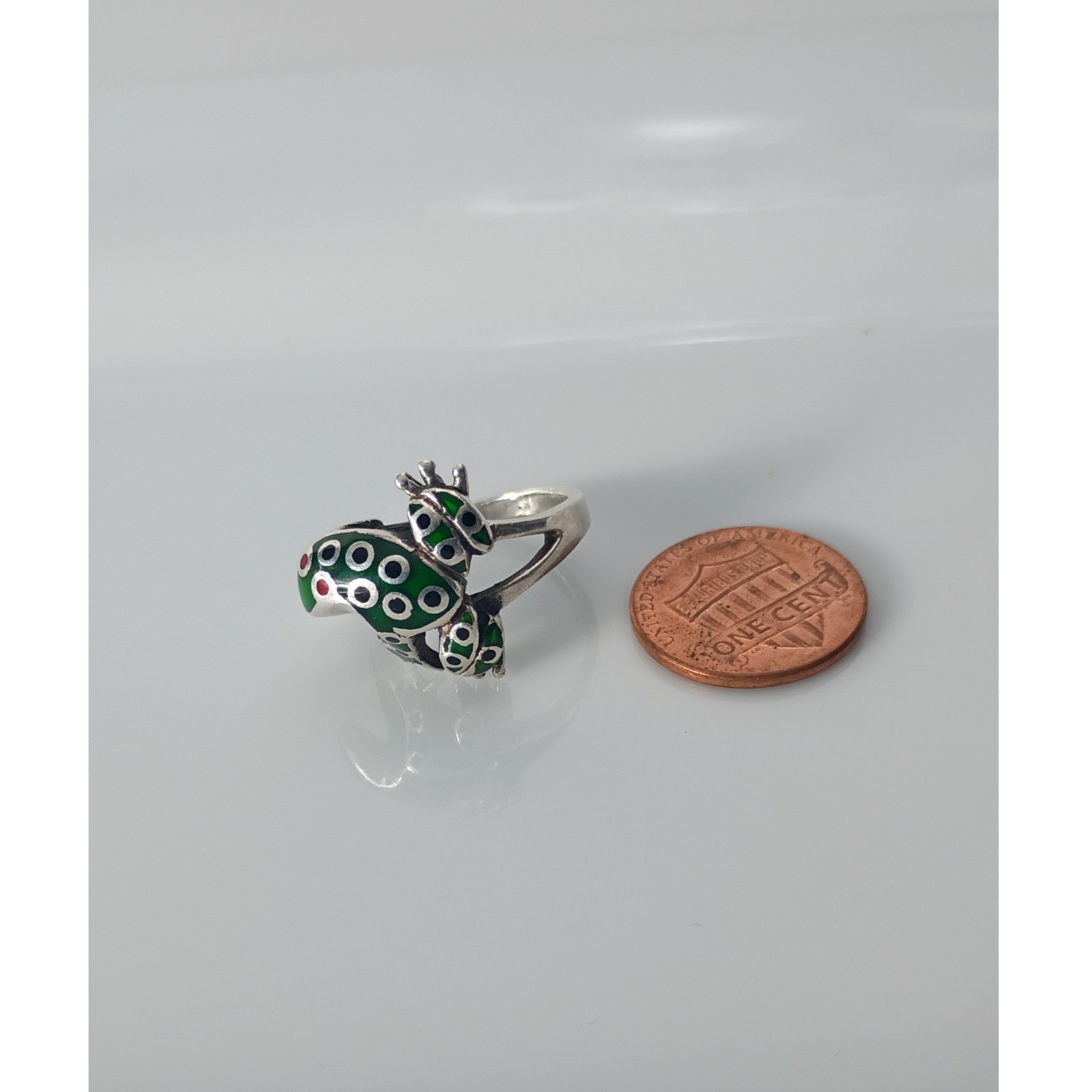 Enamel Frog 925 Statement Ring Size 5 - image 6