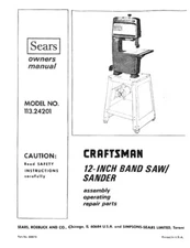 Owner’s Manual & Parts List Sears Craftsman  12” Band Saw - Model 113.24201