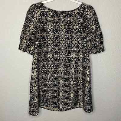 E Hyphen World Gallery PD Black & Gold T-Shirt Dress Size Medium