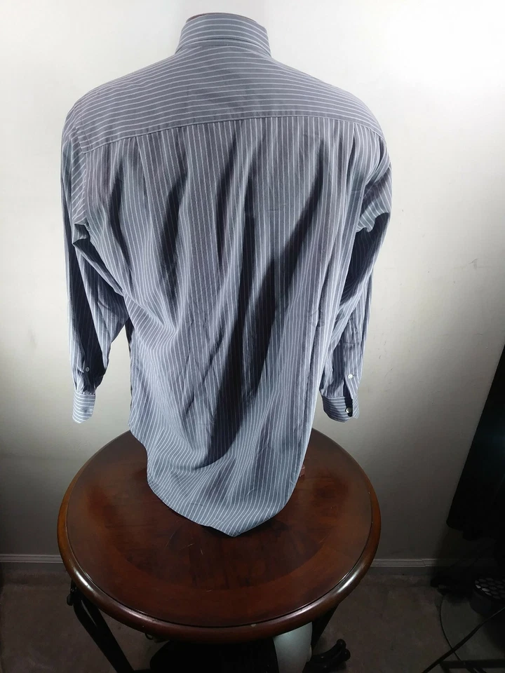Camisa Paul Fredrick Abotonada Para Hombre 16-32 Gris Algodón a Rayas Hecha en EE. UU. Foto 4 de 4