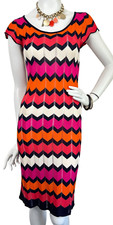 Roz Ali Cheveron Knit Dress Round Neck Short Sleeve Lightweight Size Small 4