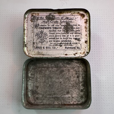 edgeworth plug slice tobacco tin Vintage 1920's Edgeworth Extra High Grade Plug Slice Tobacco Tin Larus &  Bro. Co
