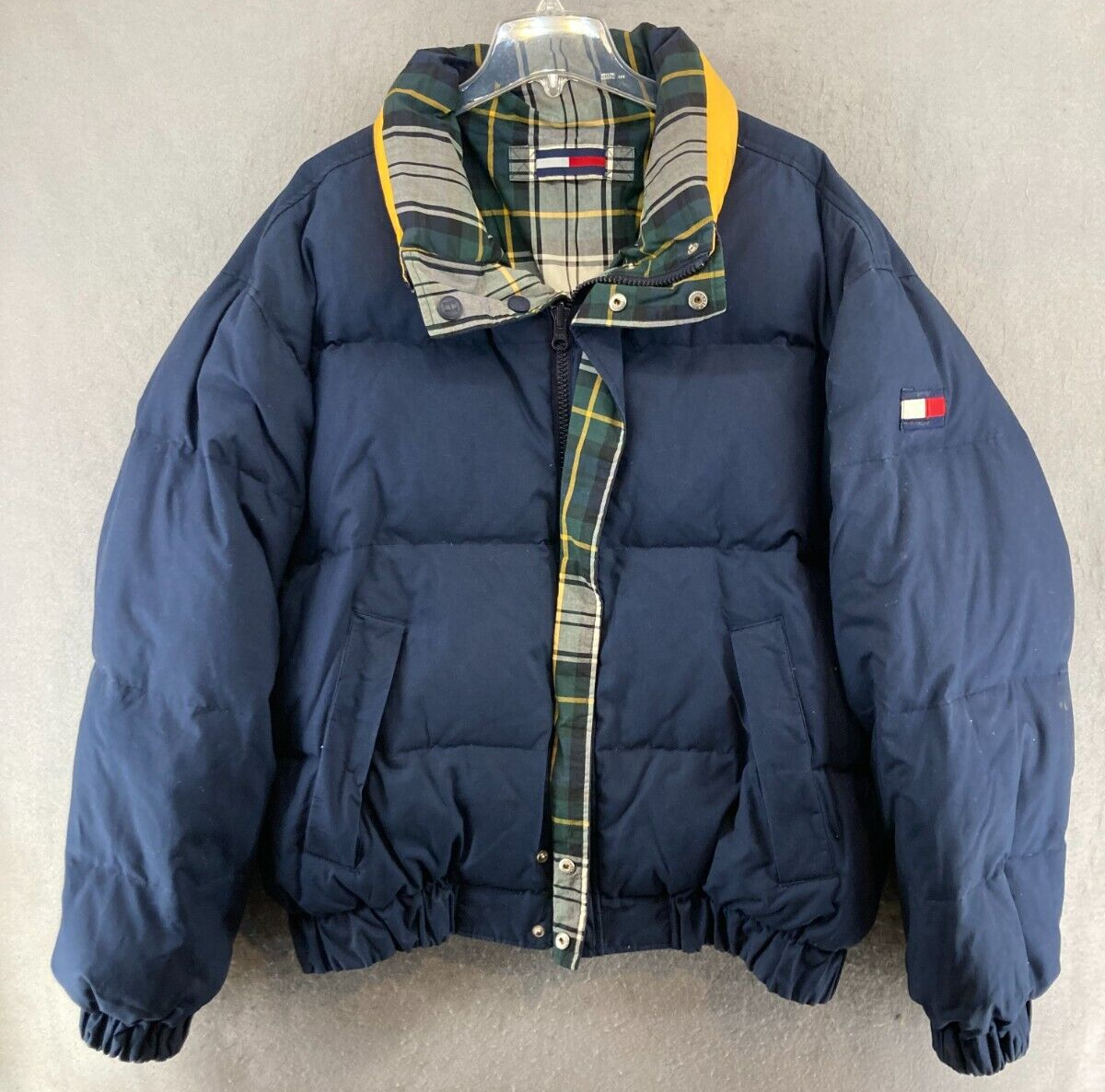 Tommy Hilfiger Reversible Mens Down Jacket XL Blue Plaid Tommy Hilfiger Reversible Mens Down Jacket XL Blue Plaid