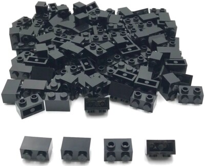 Lego 100 New Black Bricks Building Blocks Modified 1 x 2 Studs on 1 Side Parts