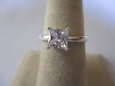 Sterling Silver Clear CZ ring solid 925 silver 6x6mm square cut CZ size 8
