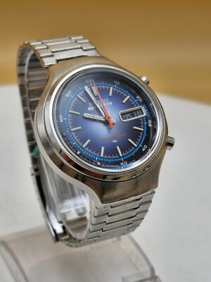 GORGEOUS 1973 SEIKO 7015 AUTOMATIC FLYBACK CHRONOGRAPH WATCH JDM KANJI BLUE DIAL