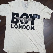 BOY London v neck size 2xlarge NEW Men's T-shirt white usa made %100 cotton