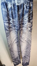 Women's High Waist Faux Denim Jean Leggings; Slim Stretch Pencil Jegging Pants
