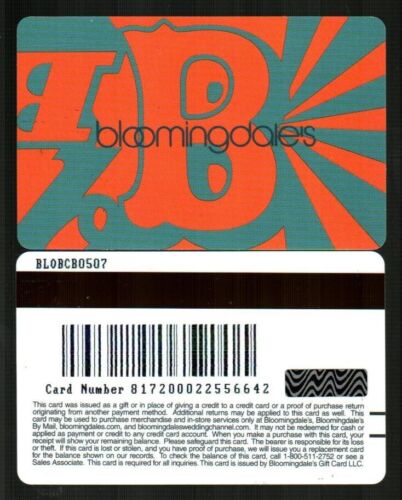 BLOOMINGDALE'S Orange and Teal "B" 2007 Gift Card ( $0 ) V1 - Picture 1 of 1
