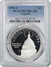 1994-S Capitol Silver Commemorative Dollar PR70DCAM PCGS Proof 70 Deep Cameo