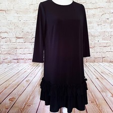 eci new york womens drop waist jersey shift dress ruffle hem size M black