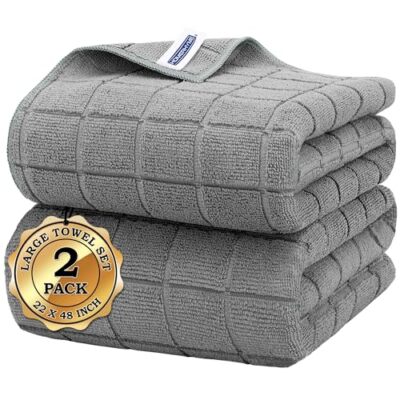 Microfiber Bath Towels 2 Pack (22'' x 48'') - Lightweight Quick