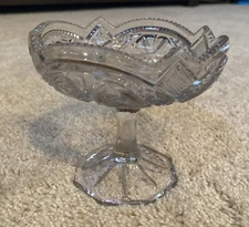 Glass Double Pinwheel Pattern Open Compote Press Glass Pedestal Candy Bowl/Dish