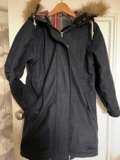 Ladies Fred Perry Wool Fishtail Parka Navy blue With Plaid Quilted Lining S 10