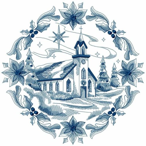 Delft Blue Scenes of Christmas EMBROIDERED QUILT BLOCKS - Beautiful 8" LARGE Set - 第 3/4 張圖片