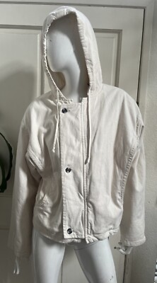 ESPRIT SPORT VINTAGE! Cream Cotton Canvas Quilted Hooded Buttoned Jacket Sz M