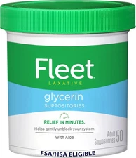 Fleet Laxative Glycerin Suppositories for Adult Constipation,Aloe vera, 50 Count