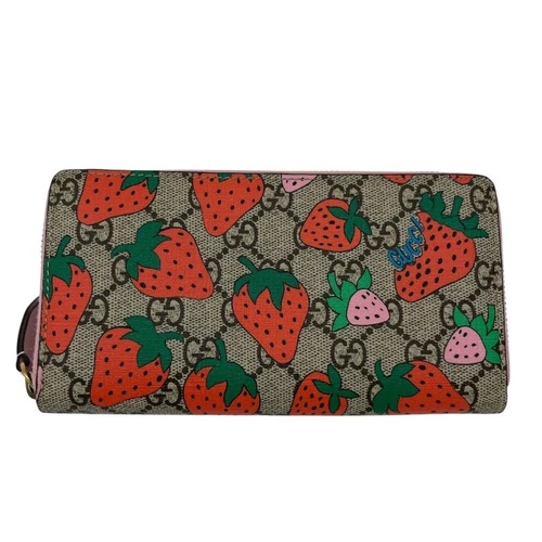 Portefeuille femme Gucci GG Supreme Strawberry 573865 zippé long d'occasion