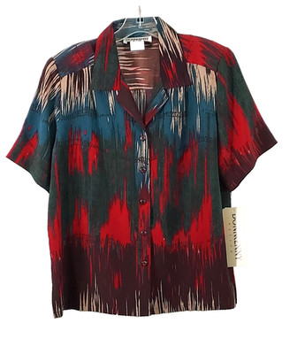 Donnkenny Petite southwest pattern black red blue blouse PL