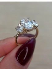 Engagement Ring For Women 2CT Round Simulated Three Stone 14K Yellow Gold Plated