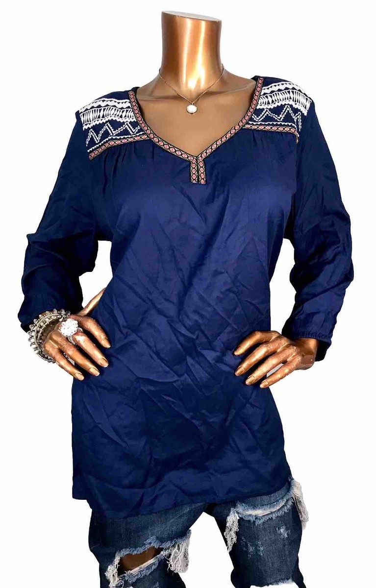 Avenue 14/16 or 1X Top NWT $55 Textured Navy Tunic Soft Blouse 3/4