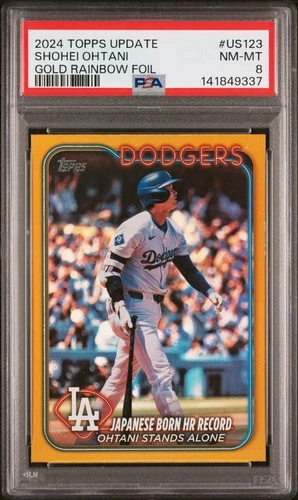 9337 Shohei Ohtani 2024 Topps Update #US123 Gold Rainbow Season Highlight PSA 8