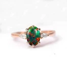 Oval Cut black opal Silver Engagement Ring For Your Beloved