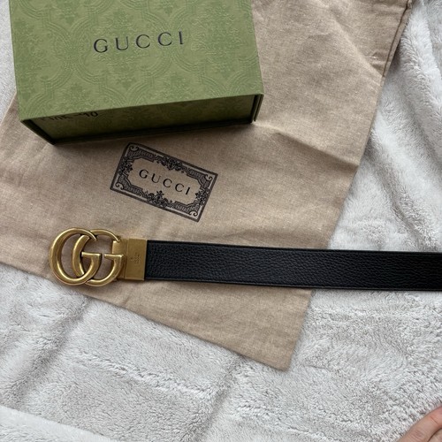Gucci Black & Gold Leather Marmont Belt - 115CM / 46" - MSRP: $600 - Authentic