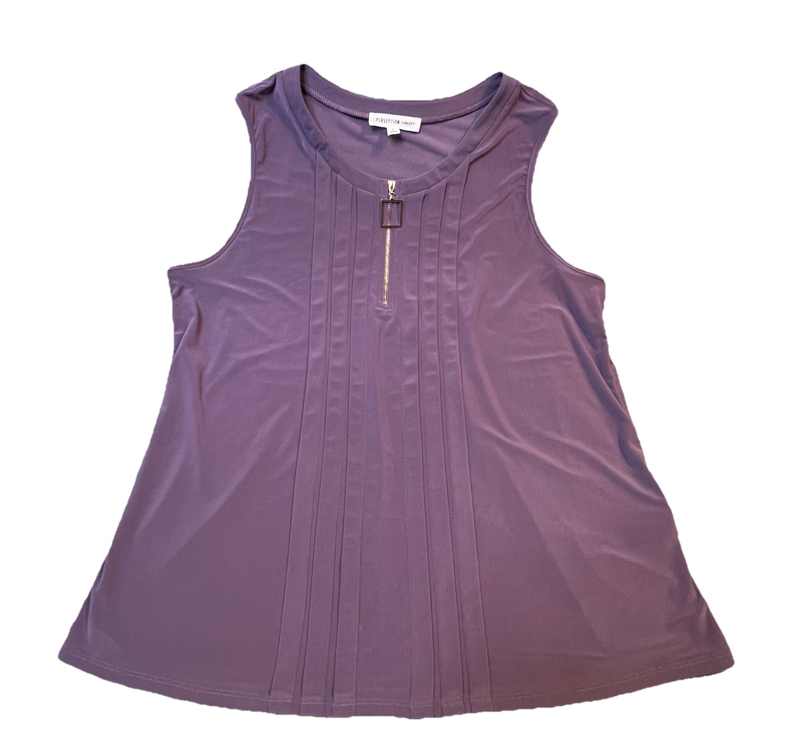 Perseption Concept Sleeveless 1/4 Zip Up Blouse Women’s Size Large Purple
