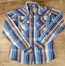 Wrangler 20X Blue Plaid Pearl Snap Long Sleeve Western Shirt Boys Youth L Mens M