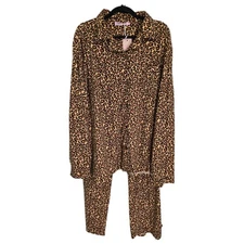 White Mark Women's 3XL Brown Cheetah Print Long Sleeve Pajama Set Sleepwear