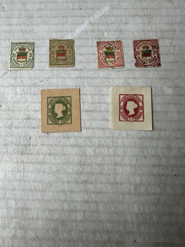 Heligoland Stamp Scott 20 MH 22 Used And 2 Cut Squares  Mint Hinged Total Of 6