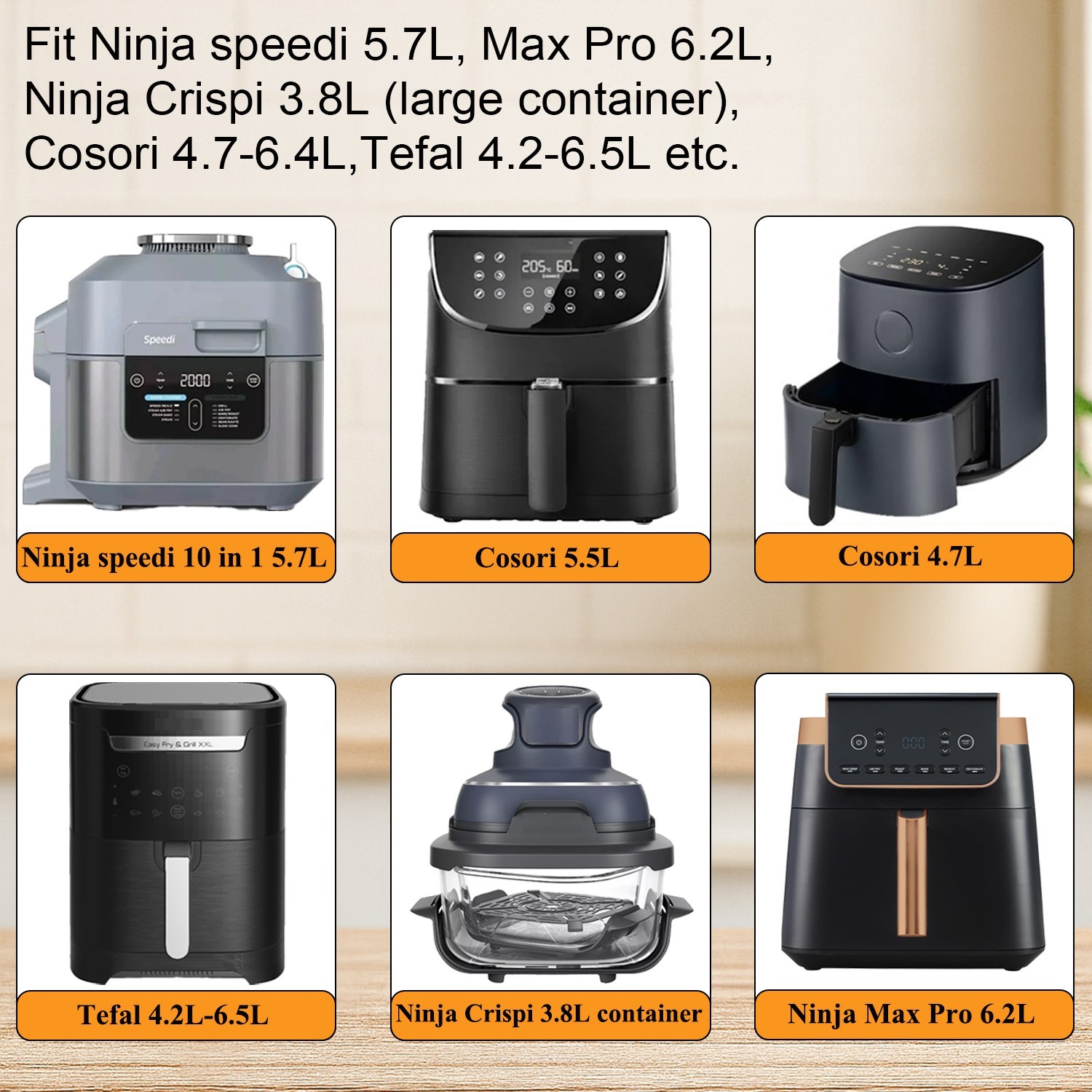 Magla Air Fryer Silicone Liner Set for Cosori 5.5L, 6.4L, Ninja Speedi 5.7L etc.