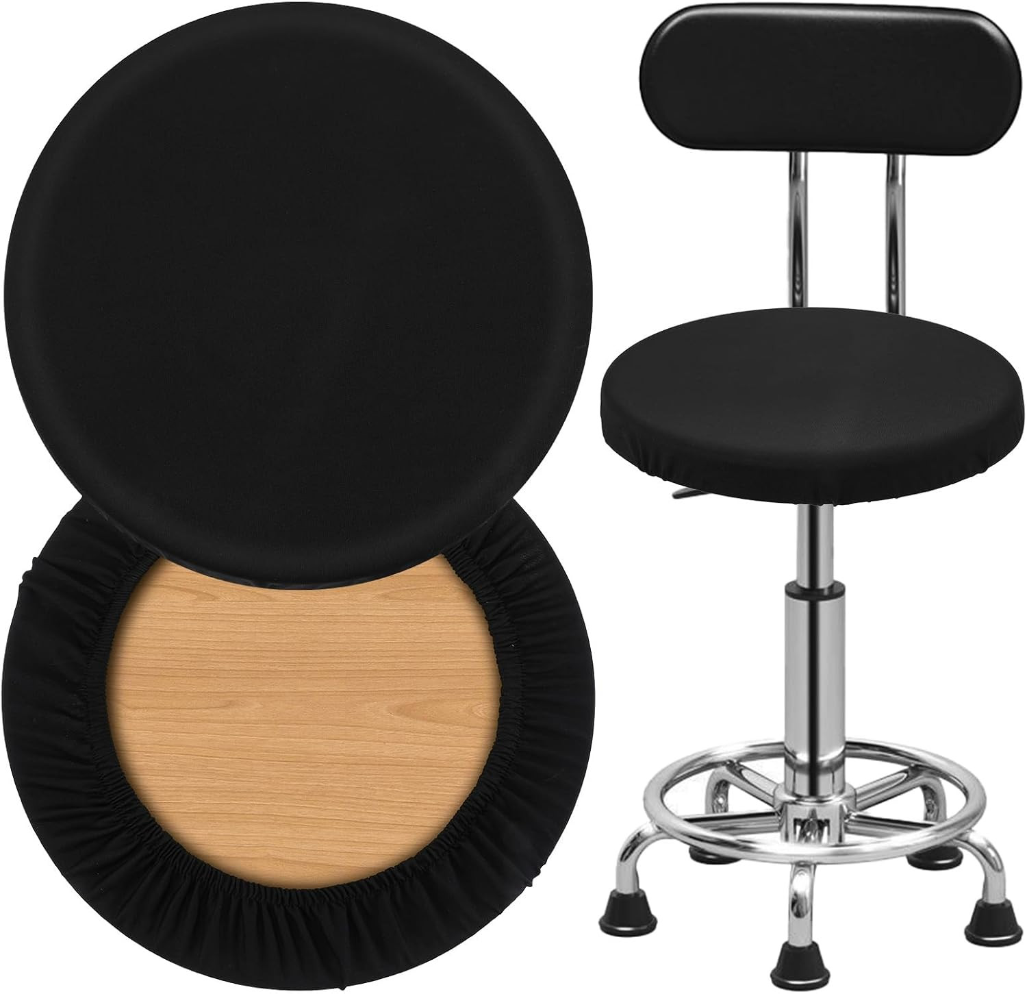 2 Pcs Milk Silk Bar Stool Covers, Black round Stool Cushion, High Elastic Stools