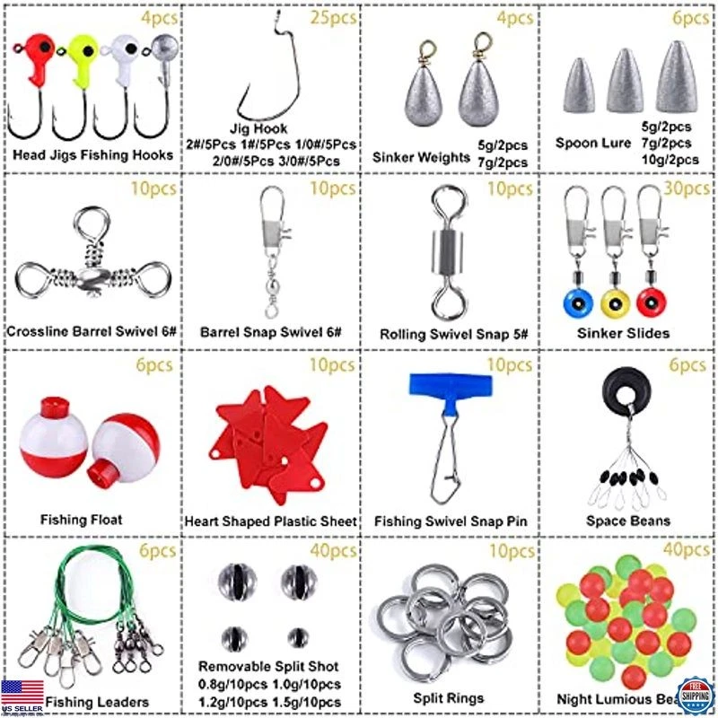 Kit de accesorios de pesca 187/343 piezas caja de aparejos con ganchos pesas equipo regalo Foto 2 de 4