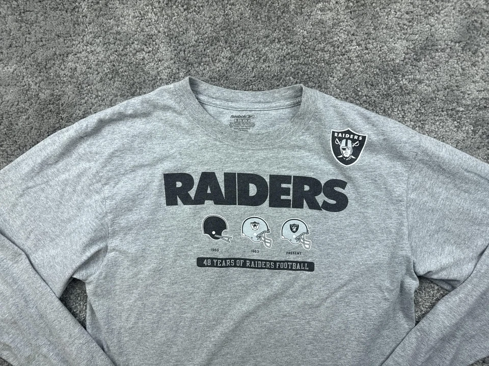 Camisa De Colección Oakland Raiders Para Hombre Grande Gris 48 Años de Fútbol Reebok LS Foto 3 de 4