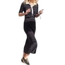 AYR Black Contrast Collar Polo Midi Dress XS – 100% Pima Cotton, Short Sleeve