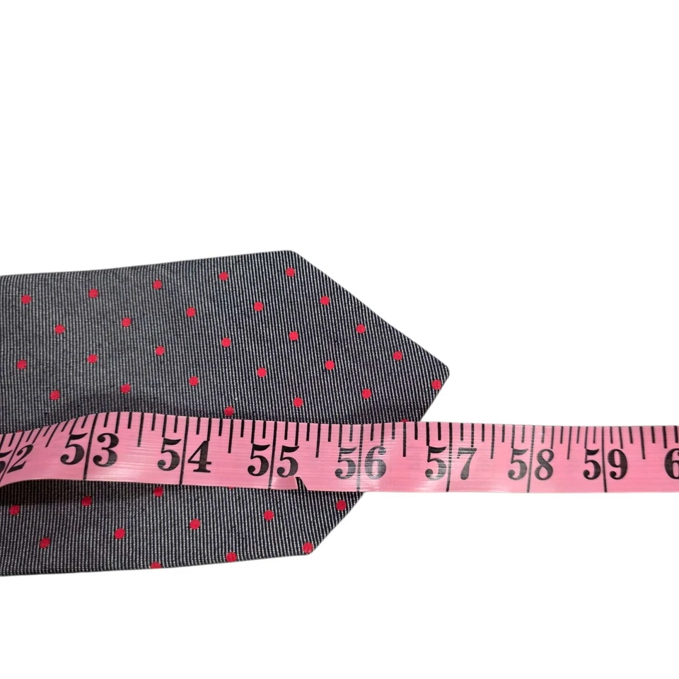 Corbata DOLCE & GABBANA Lunares Seda Mezcla Algodón Gris Rojo Hecha en Italia  Foto 3 de 4