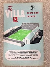 Aston Villa v Portsmouth  - 26th Dec 1955 - Programme = Sheffield Wednesday Res'