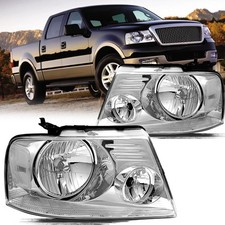 For 2004-2008 Ford F150 Lincoln Chrome Housing Clear Corner Headlights Lamps Set