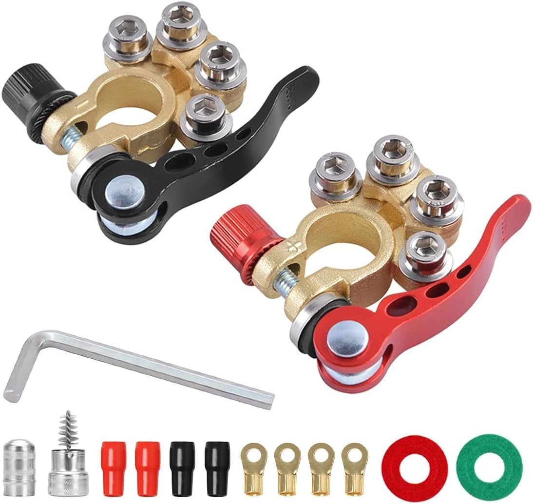 car battery terminal connectors, 2 pcs 4 way quick release disconnect car bat...