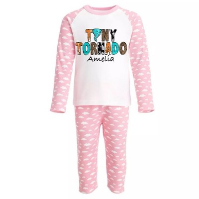 Personalisiertes Kinder Pyjama Set Alter 3 Tiny Tornado Name Schlafanzug lang Pyjama Geschenk lustig