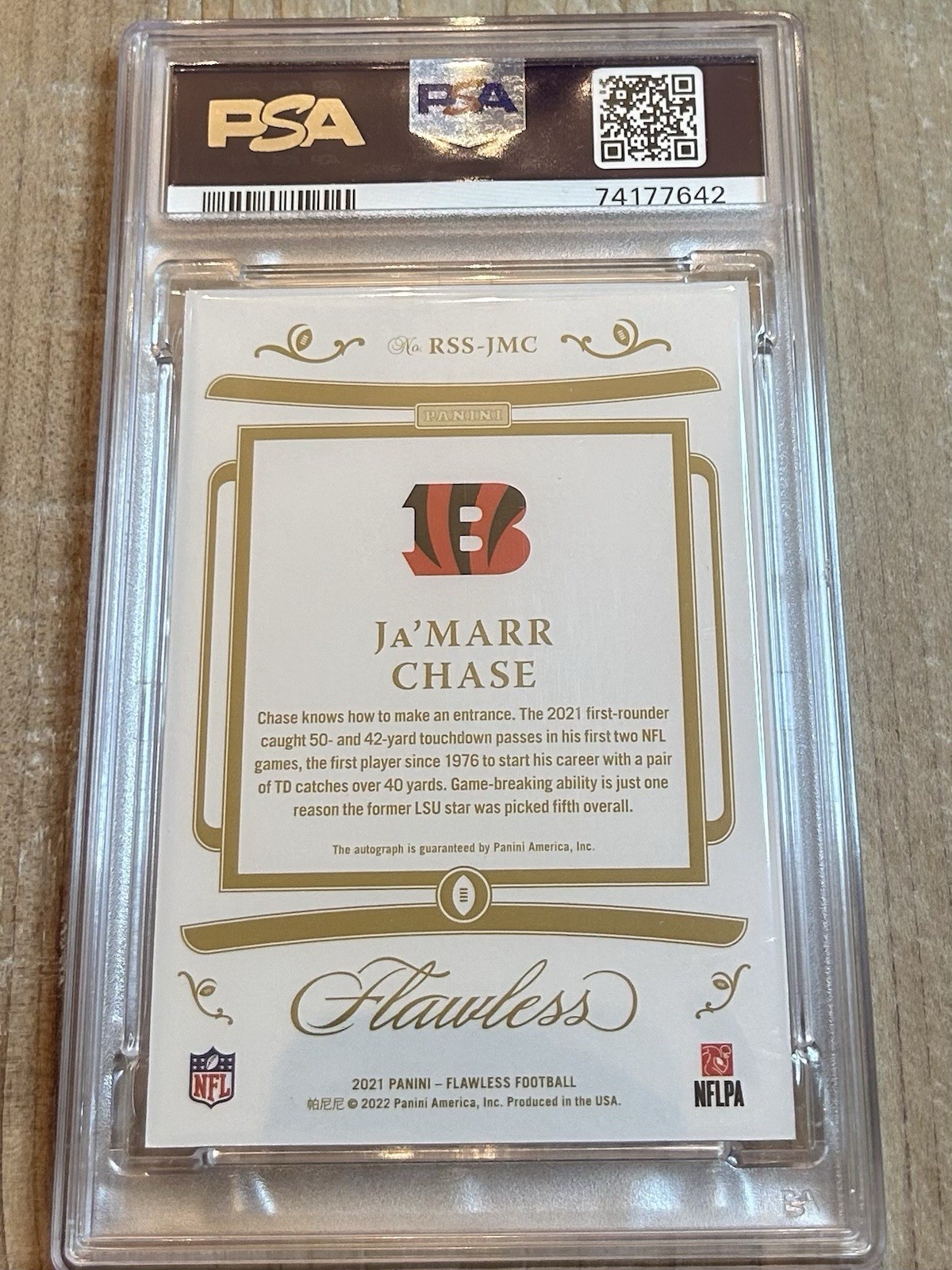 2021 Flawless Ja'Marr Chase #RSSJMC Rookie Signatures 5/20 Auto PSA DNA 9 10 view 2