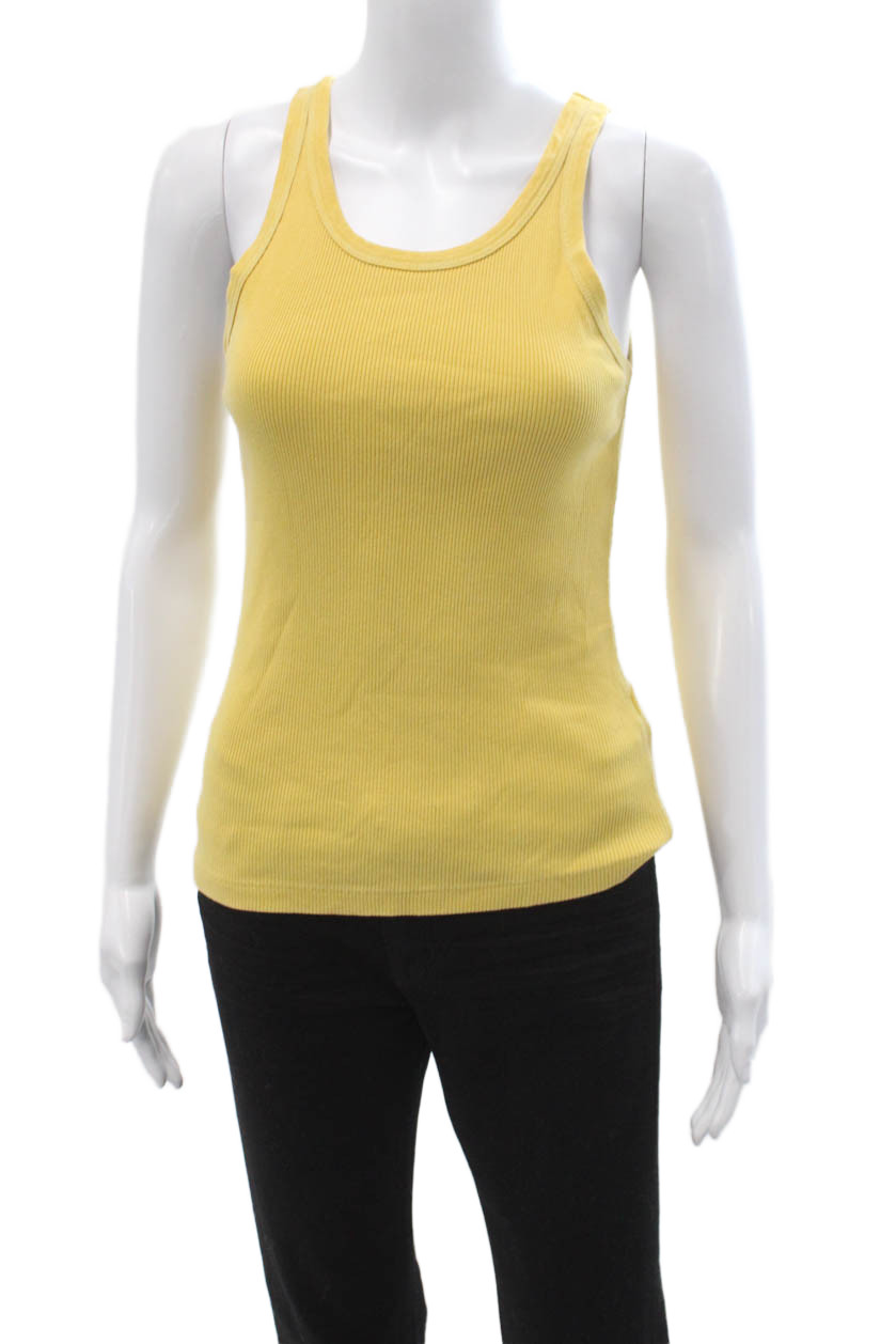 Amo Women Basic Sleeveless Solid Yellow Cotton Ro… - image 1