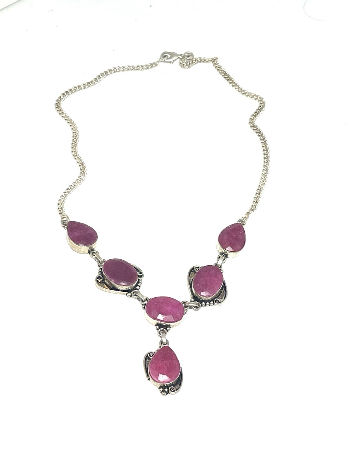 Sterling Mozambique Ruby Statement Necklace - image 1