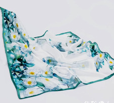 100 Silk 20" small Square Scarf Women neckerchief Wrap floral blue yellow WY293