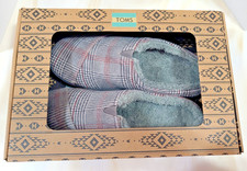 TOMS Cozy Lined UNISEX Gray Plaid Slippers 8 Mens or 9.5 Womens NEW in box