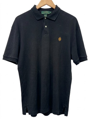 Lauren Ralph Lauren, Lauren Ralph Lauren Mens M Gold Emb Crown Vintage Black Cotton Knit Polo Shirt