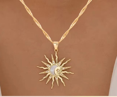 Halskette Sonne Mond Sterne Kristallsteine Gold